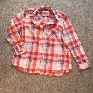 Eddie Bauer Coral Aqua Plaid Cotton Shirt XL